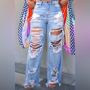 NEW-Chic Ripped Straight Leg Jeans